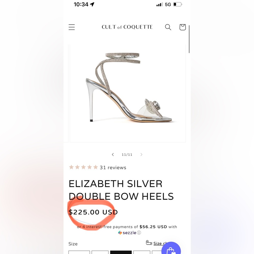 Cult of Coquette Elizabeth silver double bow heels size 8.5 - Picture 11 of 12